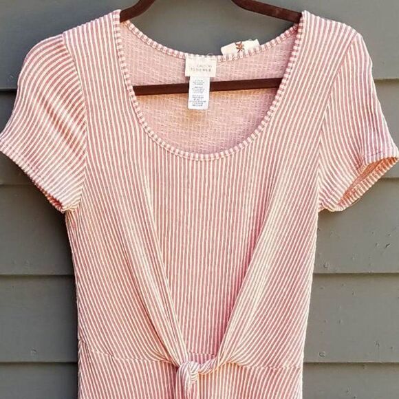 Cute Peachy Pink Stripe Caution to the Wind Tie Dress size Medium - Picture 8 of 8